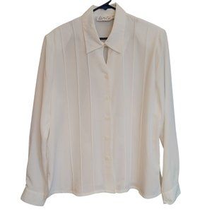 Kathy Cho Women's White Stripped Front Long Sleeve Button Down Blouse 16